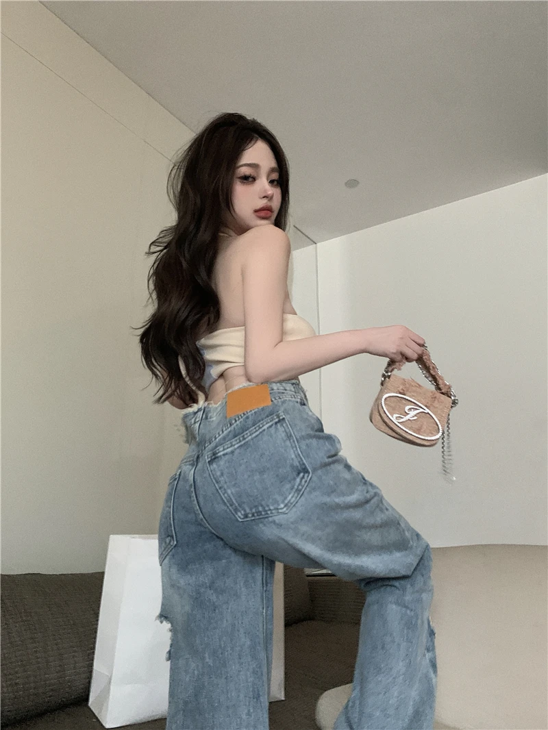 Straight Leg Jeans For Women In Spring 2024, New Fashionable Denim Pants Design Loose Fitting High Waisted Wide Leg Jeans