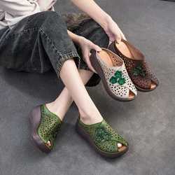 GKTINOO 2025 Fashion Cut-outs Women Shoes Slippers Summer Peep Toe Wedge Sandals Genuine Leather Lady Slides Shoes Woman