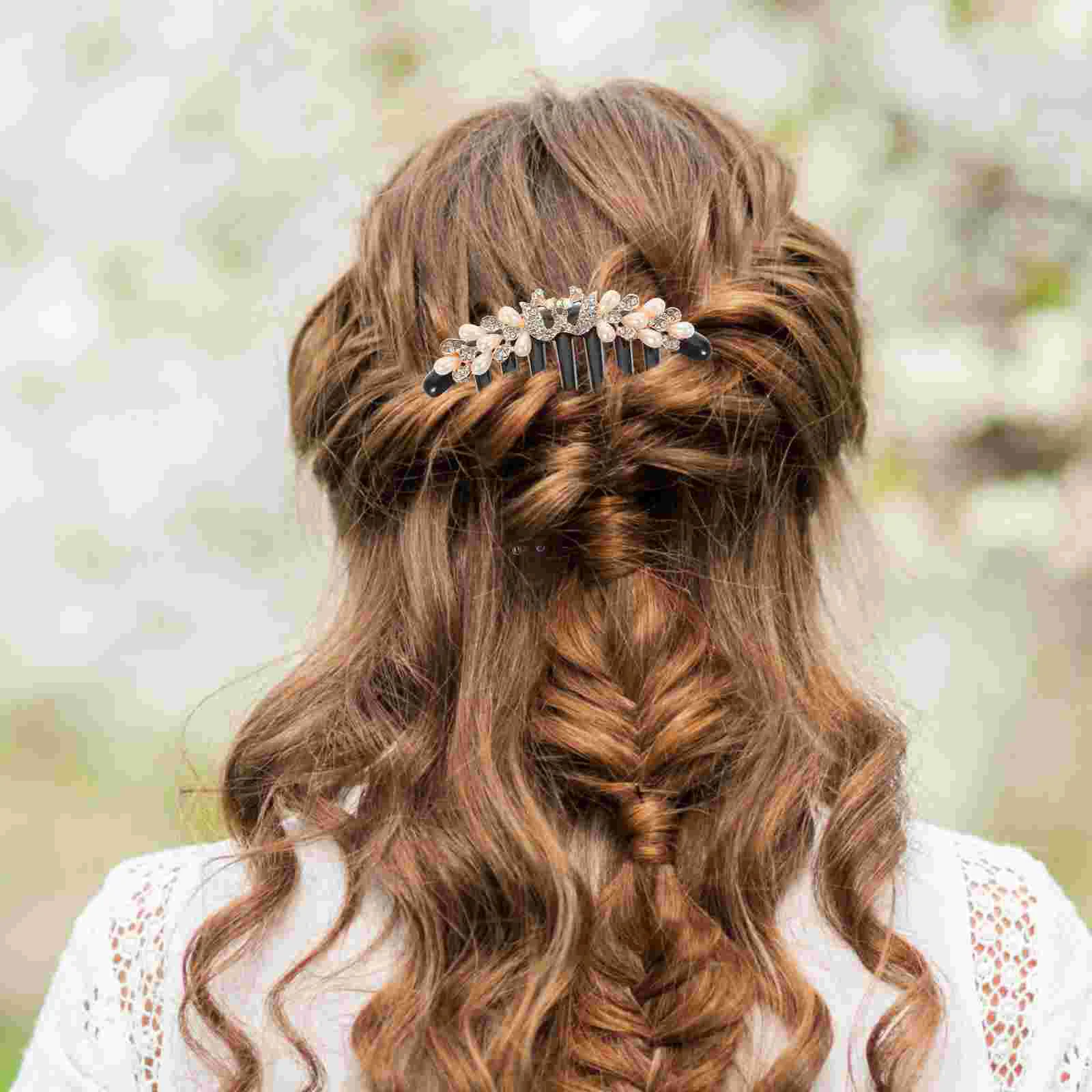 Vintage Bridal Hair Side Comb Wedding Barrettes Pearl Combs Decorative Tiara Plaid Bride