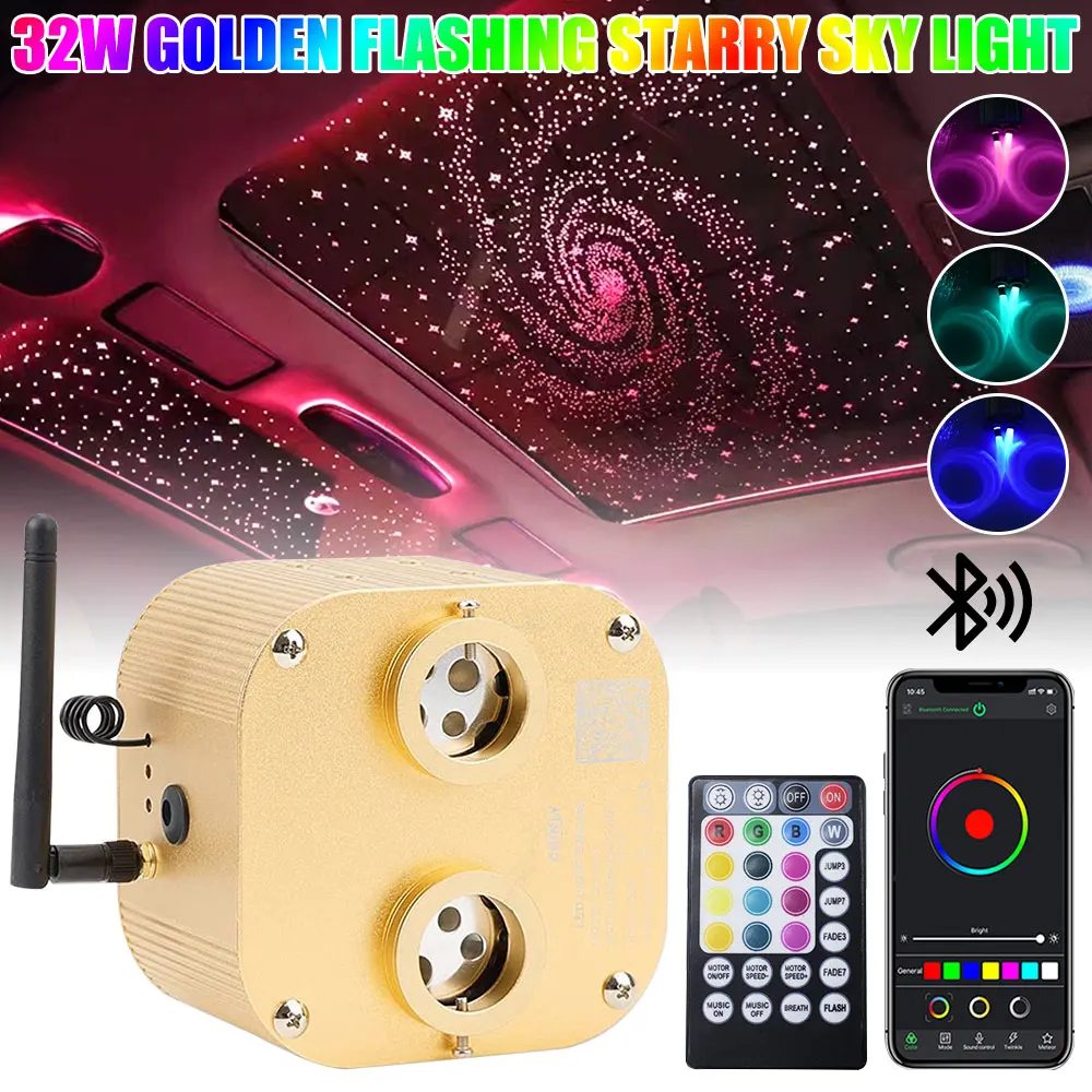 

32W Twinkle Fiber Optic Star Ceiling Lights Kit RGBW Car Roof Star Light Bluetooth app Music Control Car Starry Sky Ceiling Lamp