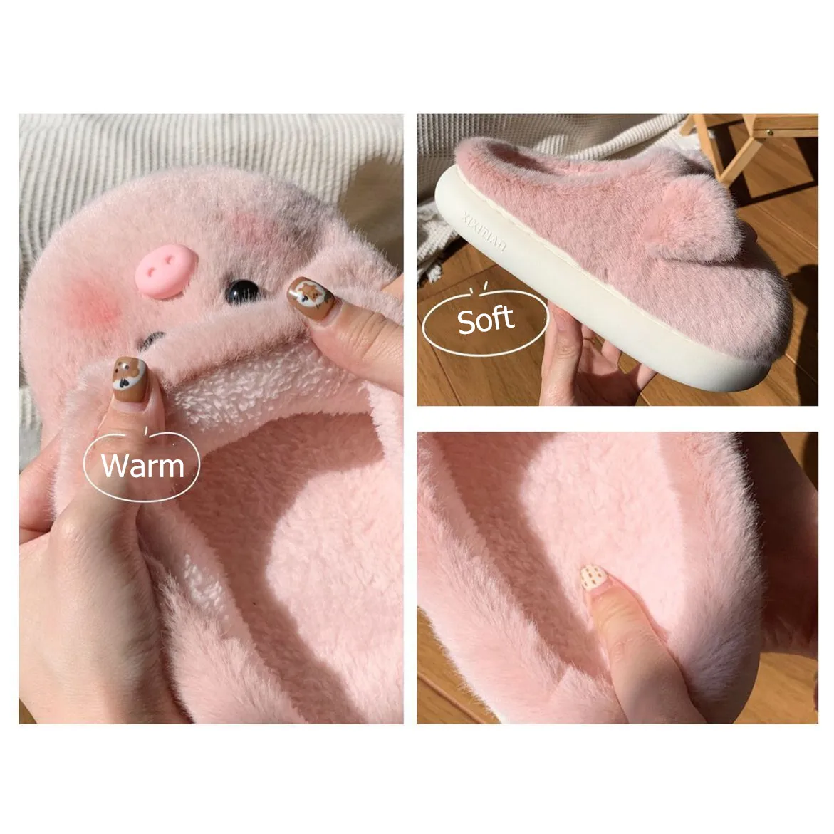 Yasuk Autumn Winter Fashion Women\'s Girl Casual Soft Indoor Slippers Furry Non-Slip Lovely Sweet Pink Pig Warm Girl Thick