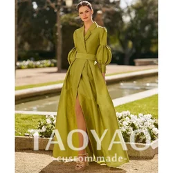 Customized V-Neck Evening Dresses Long Sleeves Floor Length Satin Solid Color Women Gowns A-Line Forml Prom Party Gowns 2025