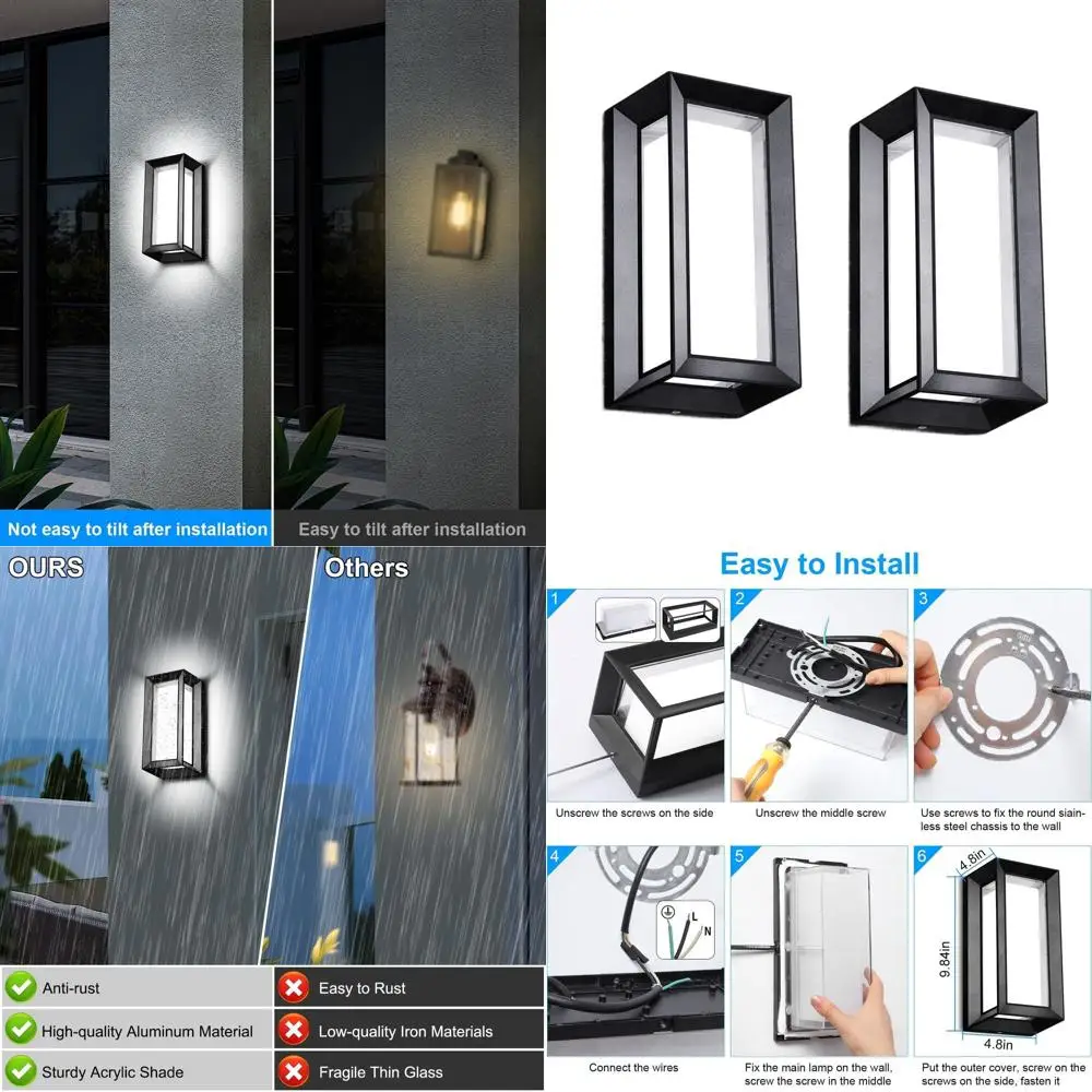 

Настенный светильник с акриловым плафоном 1800 лм, 18 Вт, для наружного освещения, IP65, водонепроницаемый, для улицы, гаража, патио, сада, прихожей - 2 шт.