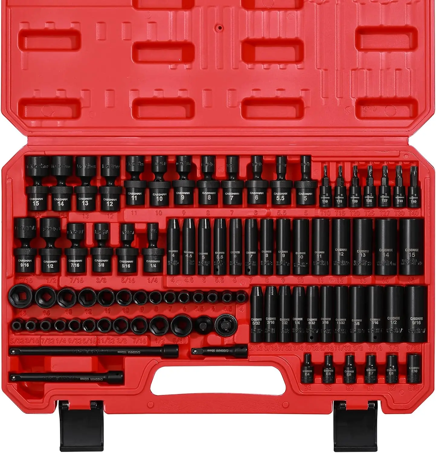 

86-Piece 1/4 Inch Drive Impact Socket Set with Adapters, U-Joint & Extensions - SAE/Metric Standard & Deep Sockets