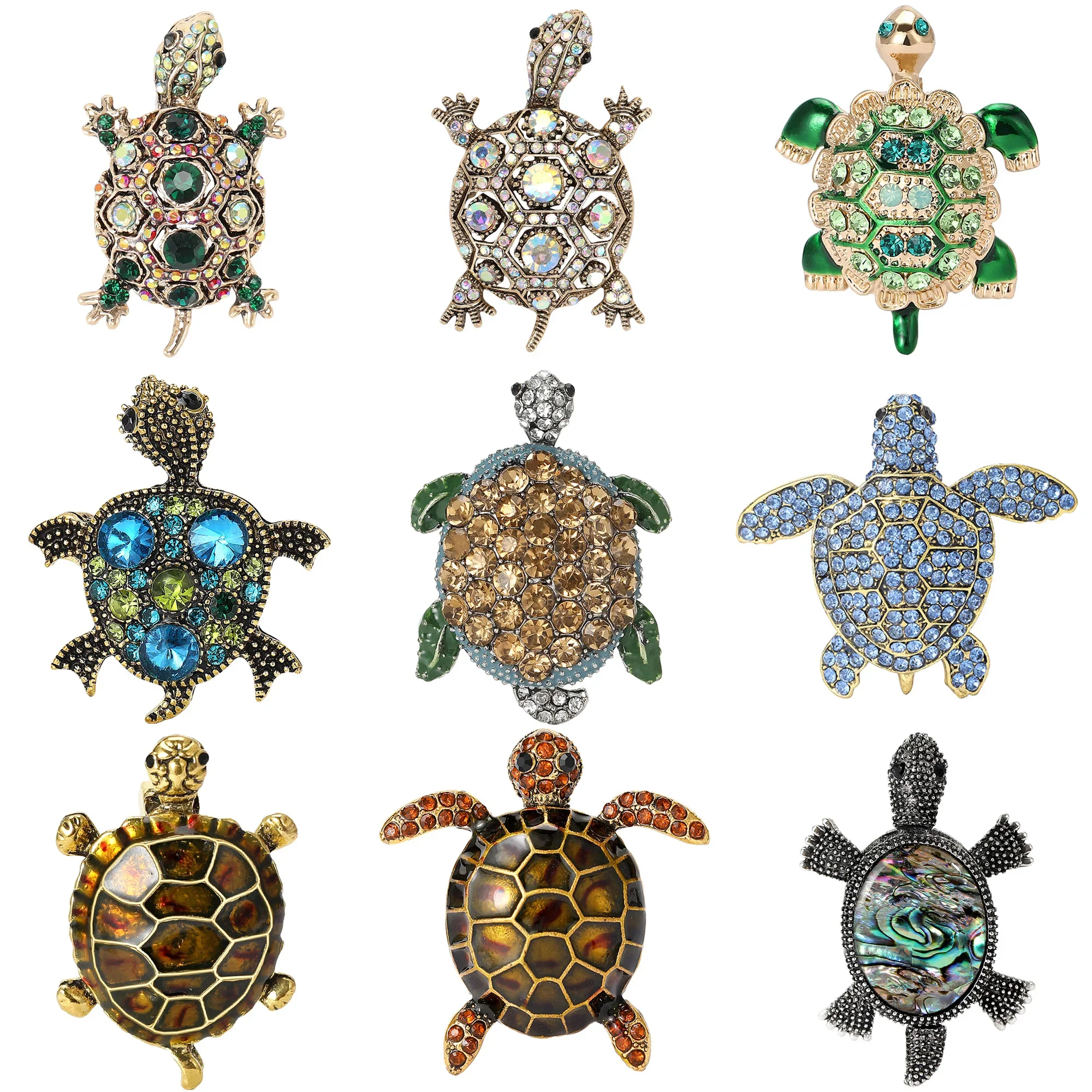 Enamel Turtle Pins for Women Unisex Rhinestone Sea Animal Brooches Event Party Backpack Decoration Clothes Accessories