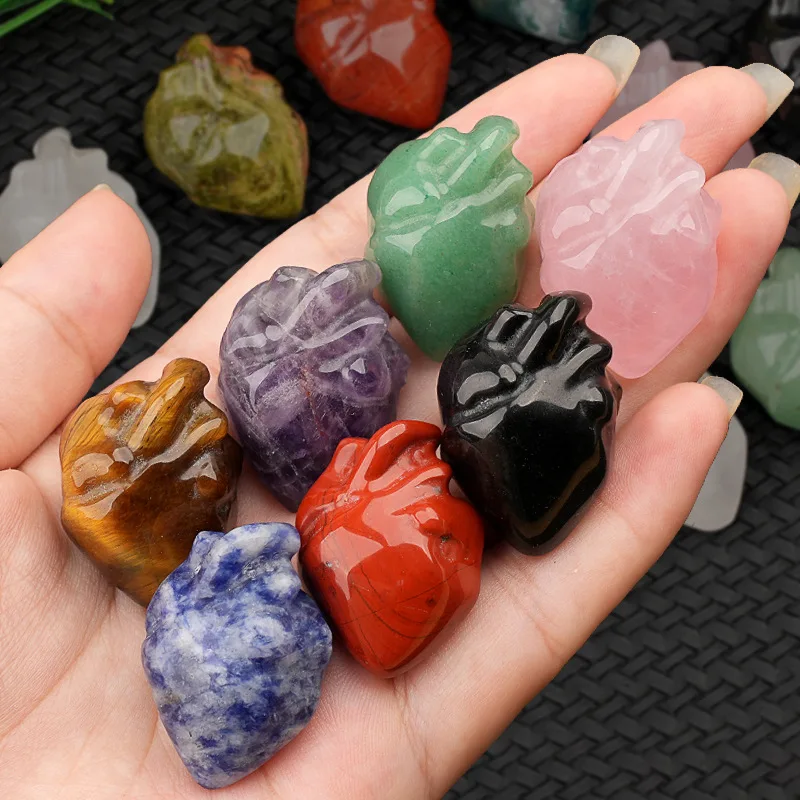 1pc Mini Heart Model Statue Natural Stone Amethyst Opal Tiger Eye Love Christmas Decor