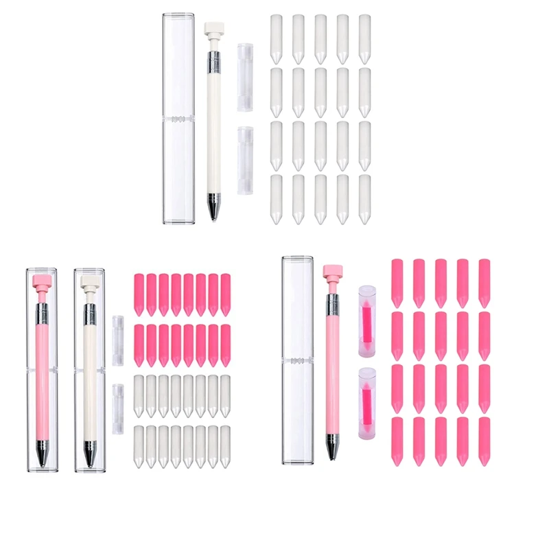 34 Pcs Diamond Painting Pens Kit, 2 Pcs Refillable Wax Pen With 32 Pcs Wax, Rotating Glue Point Drill Pen