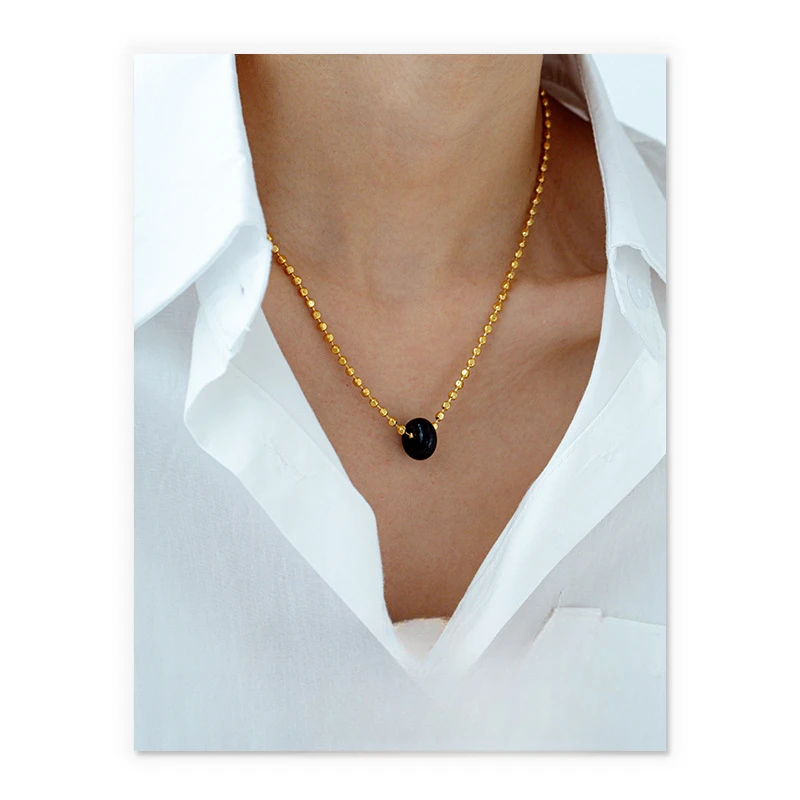 

Minimalist personality fashion sense ins wind black agate pendant necklace