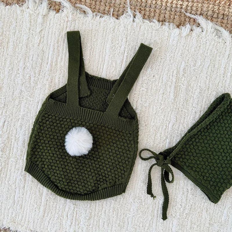 جديد ربيع 2026 رومبير محبوك للأطفال الأولاد والبنات رومبير للأطفال الرضع بدون أكمام بلون سادة بدلة محبوكة + قبعة ملابس أطفال #2