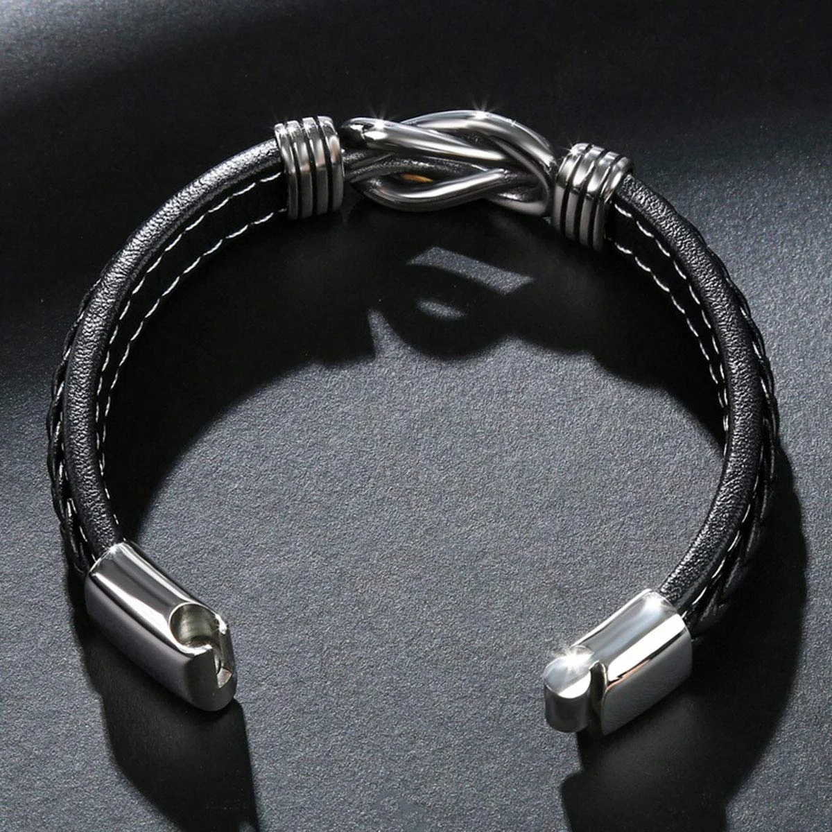 Braided Leather Urn Bracelet for Ashes Stainless Steel Cremation Memorial Bracelet for Human Dog Cat Keepsake Gift