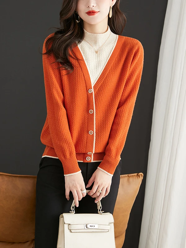 Brand Women's Knitted Wool Base Layer Top Autumn Winter Casual Sle Medium Softn Long Sve round Ne Pullover Fake Two...