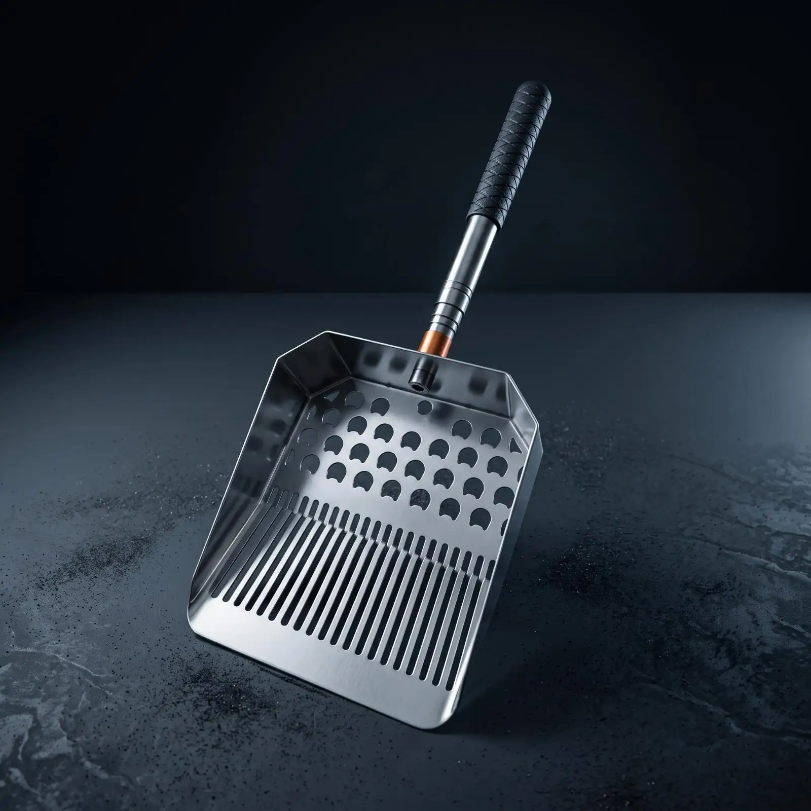 Durable Metal Sand Sieve Shovel for Coastal Shell Collecting with Smooth Reflective Finish and Dipper Head for Efficient Beach
