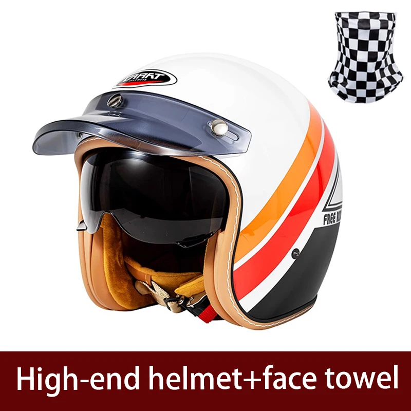 3/4 Helmet Reinforced ABS Shell Classic Style Motorcycle Helmet for Cruising Retro Drivers, High-Quality Helmet with Sun Protect