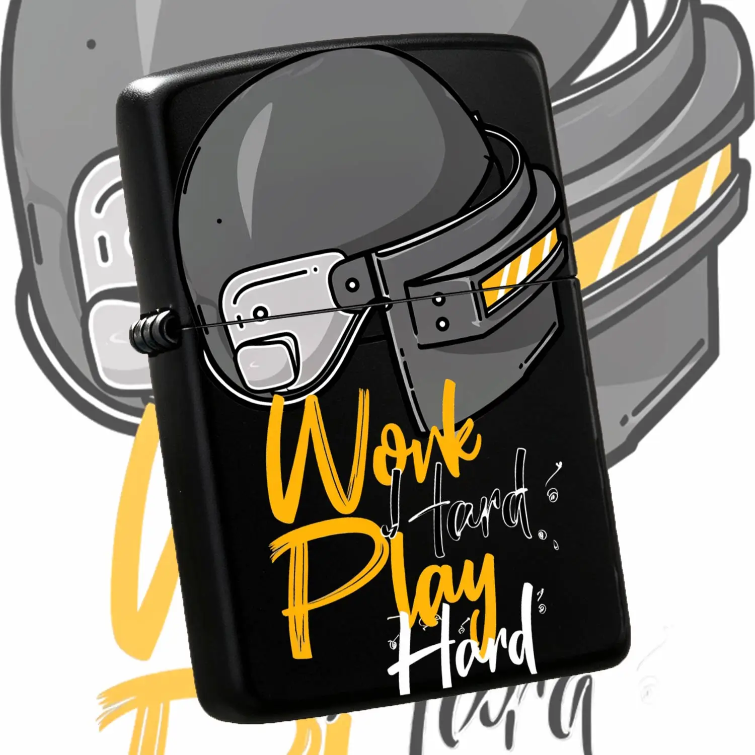 Creative Pubg Level 3 Helmet Print Lighter, Stylish Work Hard Play Hard Slogan Decor, Portable Trendy Pocket Lighter For Daily Use, Outdoor Camping, Home Office, Ideal Unique Gift For Game Lovers And Casual Collectors F A Humorous And Inter