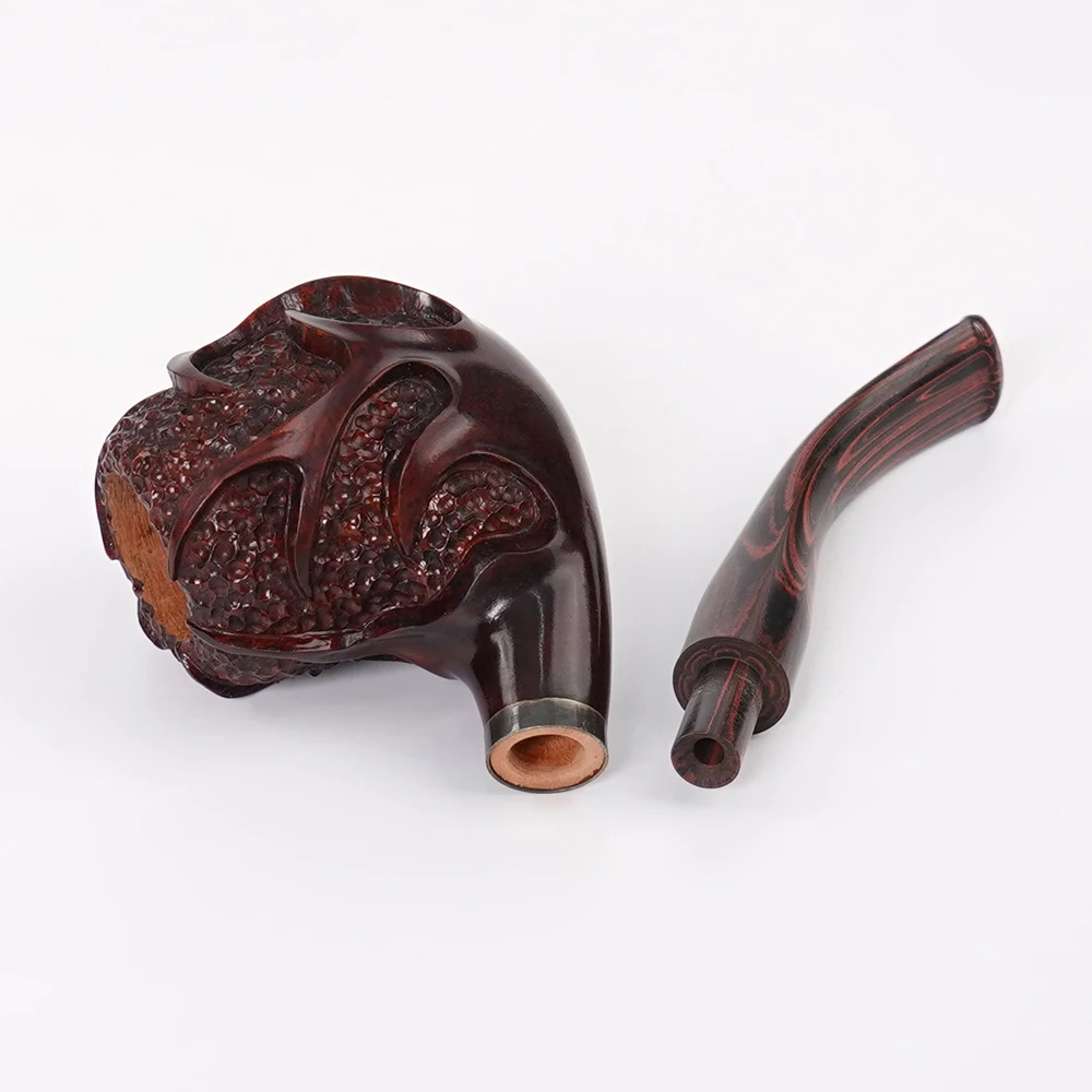 High Quality Briar Wood Smoking Pipe Hand Carved Bent Stem Mouthpiece 3mm Filter With Silver Decorative Ring