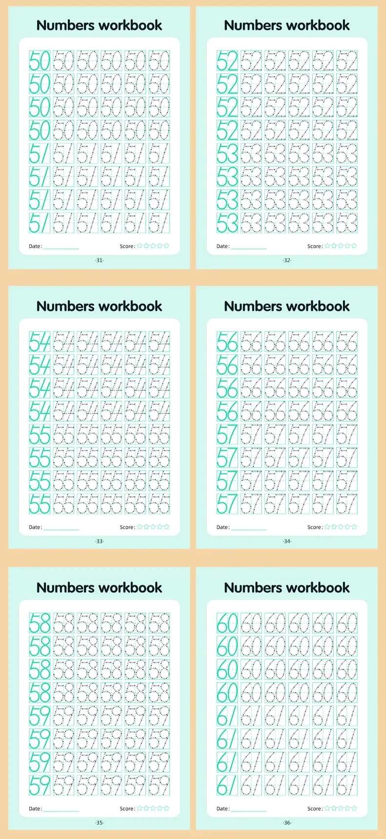 0–100 Übungsbuch zum Schreiben lernen, Punktmatrix, Kopieren von Kalligraphie, Übungsbüchern, digitale Übungsnotizen mit rotem Strich und Stiftkontrolle – Detail 6