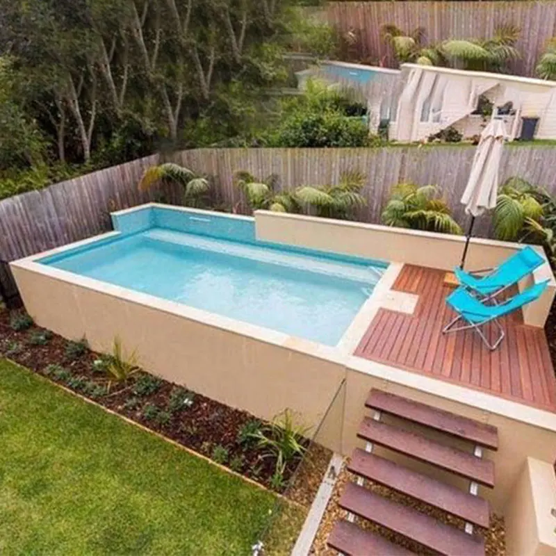 Piscina grande in legno per spa Piscina in legno per esterni in fibra di vetro Piscina De Fibra De Vidrio Piscina fuori terra con finestra in vetro