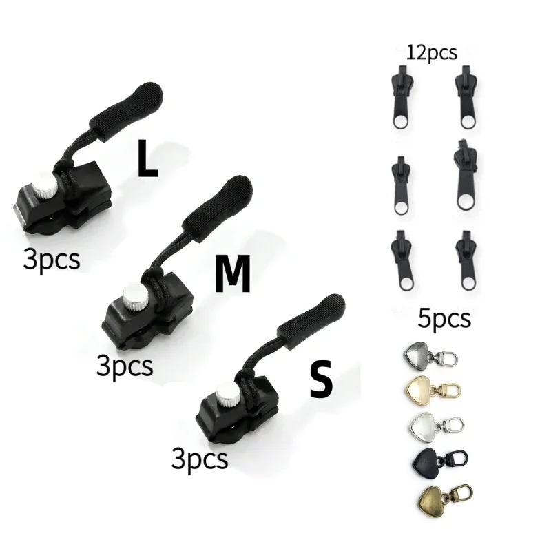 Universal zipper slider in 3 styles, suitable as quick-release, detachable repair parts for jackets, suitcases, bags