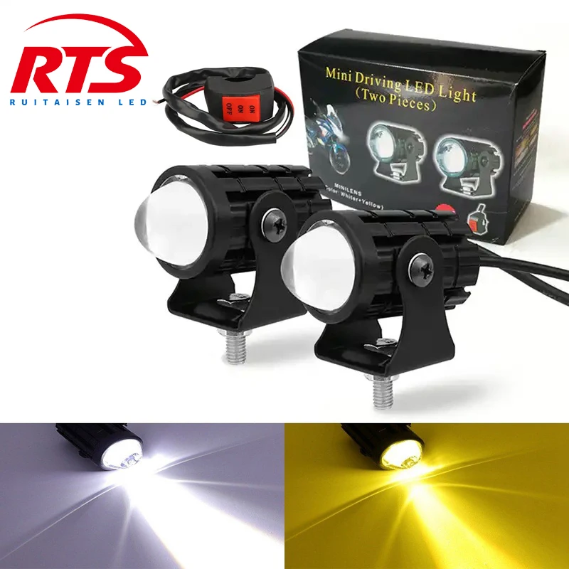 Motorcycle Mini Driving Light Headlight Universal Dual Color ATV Scooter for Auxiliary Spotlight Lamp Moto Fog light Accessories