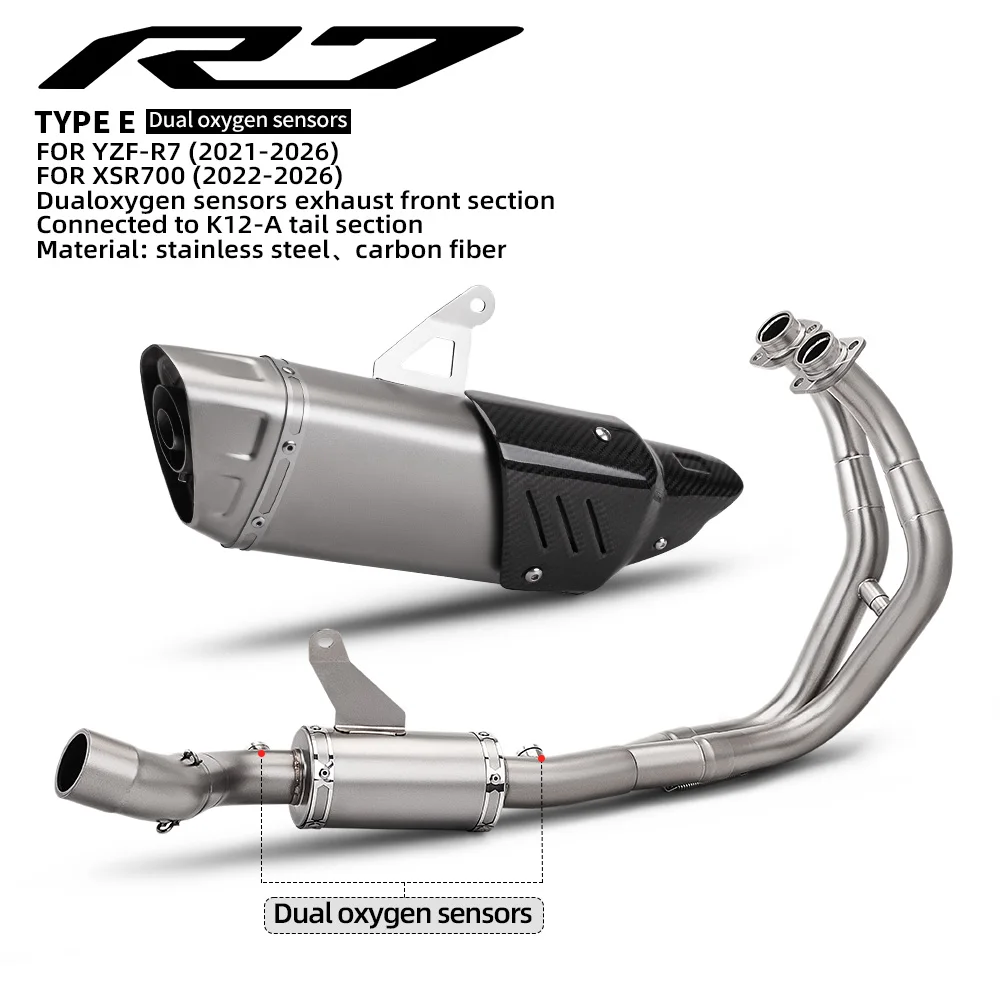 For YZF R7 XSR700 2021-2026 Exhaust Motorcycle Performance Full System Modify Stainless Front Pipe Muffler