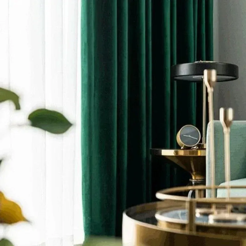 

Fashion Dark Green Blackout Velvet Luxury Curtains for Living Room Bedroom Window Drapes Panel Decoration White Tulle Fabric