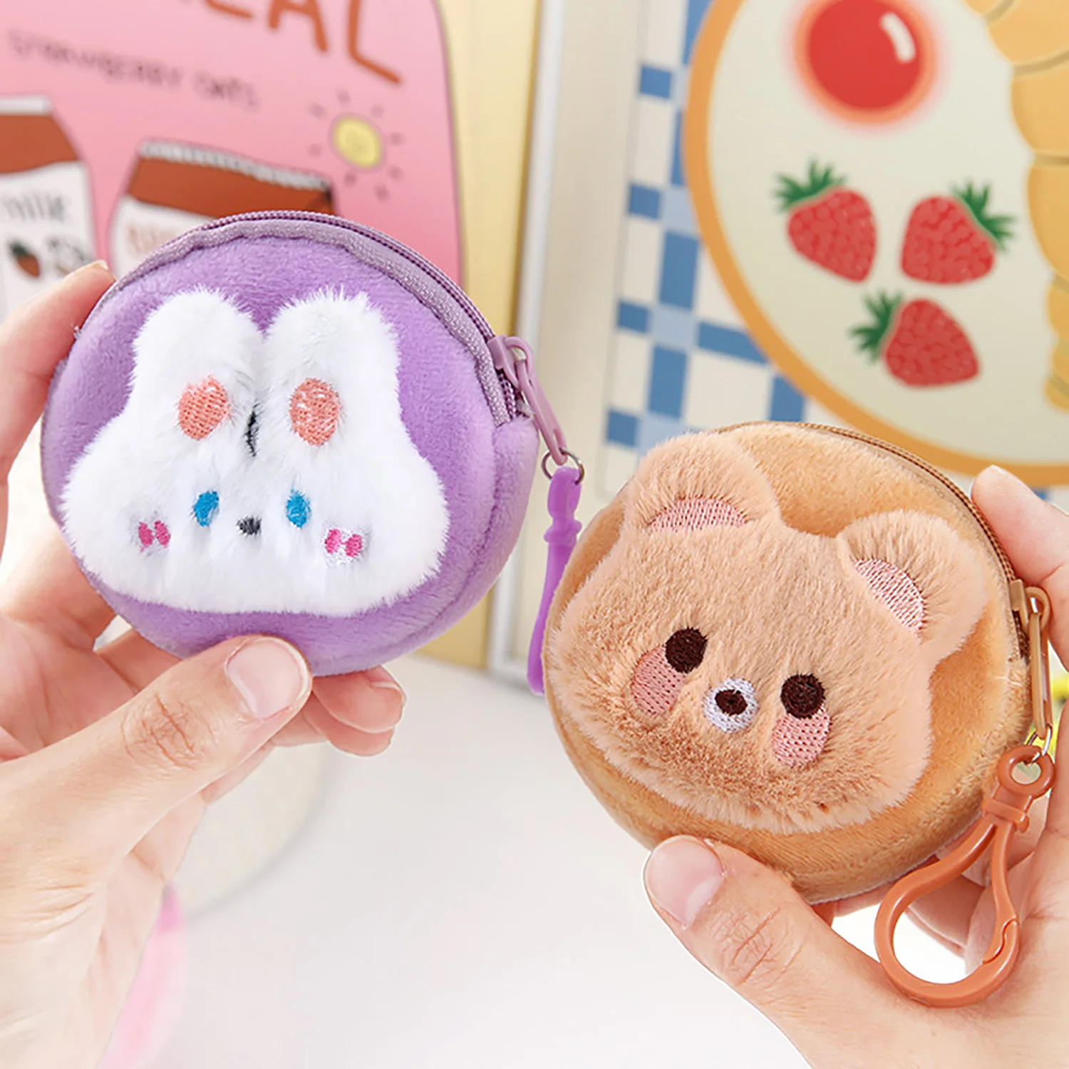 Cartoon Frog Bear Plush Purse Kawaii Cute Key Case Bags Small Coin Bags For Women Boys Girls Gift Mini Storage Bag