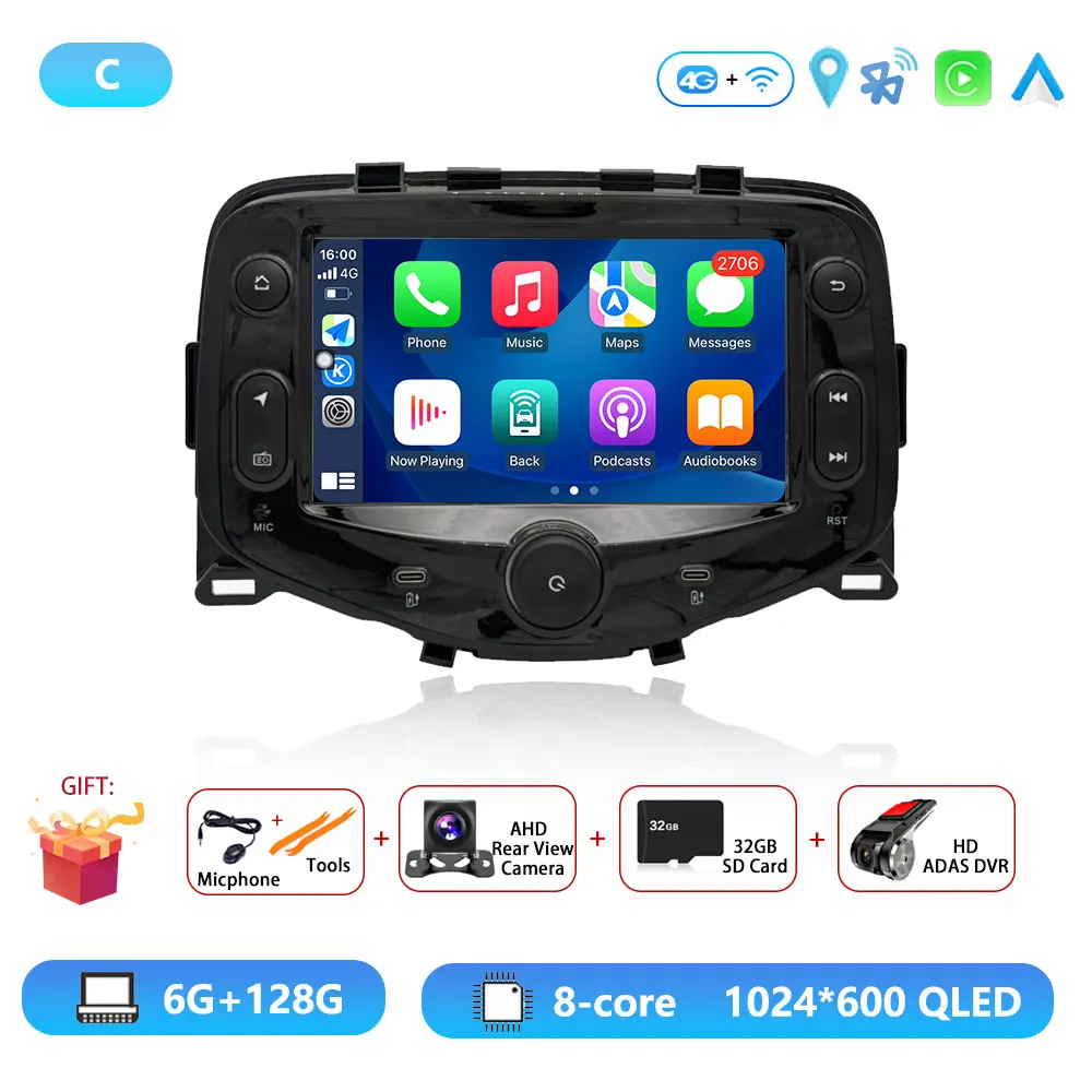 Android 15 Radio For Toyota Aygo Peugeot 108 Citroen C1 2014 - 2021 Autoradio Multimedia Player Carplay Android Auto GPS DSP DVD - afbeelding 1