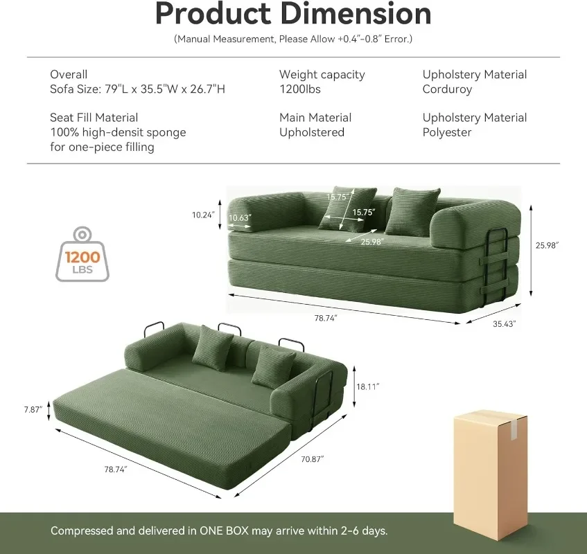 Convertible Floor Sofa Bed with Fixed-Shape Frame, King Size Floor Sleeper 5-in-1 DIY Combination Modular Sofa, Modular Chenille