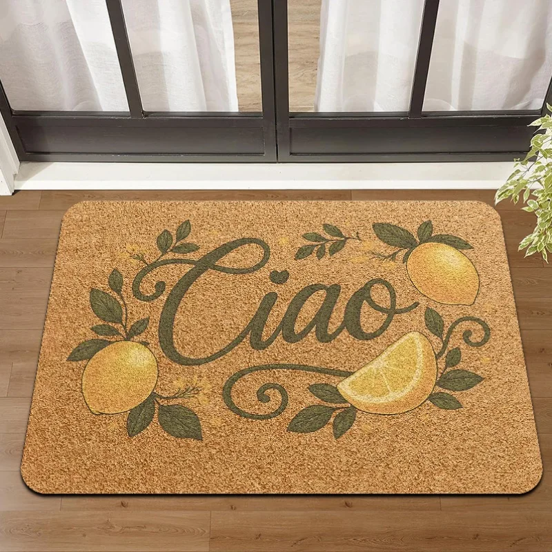 La Dolce Vita Doormat Bright Pink and Orange Stripes with Italian Quote Print Non Slip Floor Mat for Cheerful Home