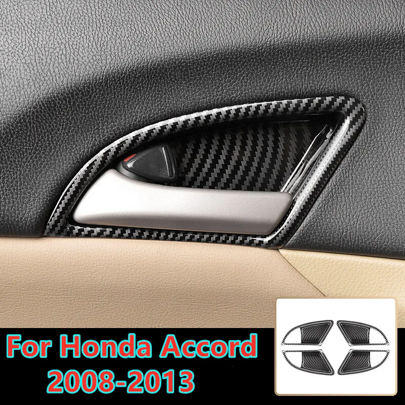 4X Carbon Fiber Interior Door Handle Bowl Cover Trim For Honda Accord 2008-2013