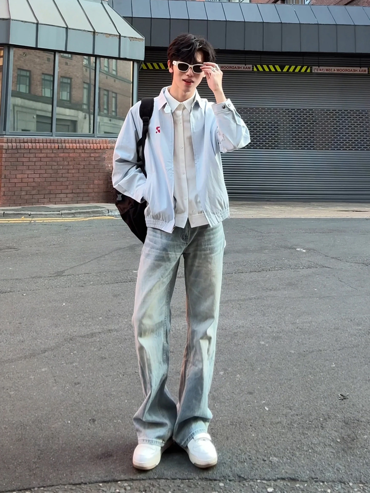 

Светло-голубая мужская куртка-харрингтон с воротником-стойкой, осенняя, в корейском стиле, премиум-класса, в американском стиле, бейсбольная куртка