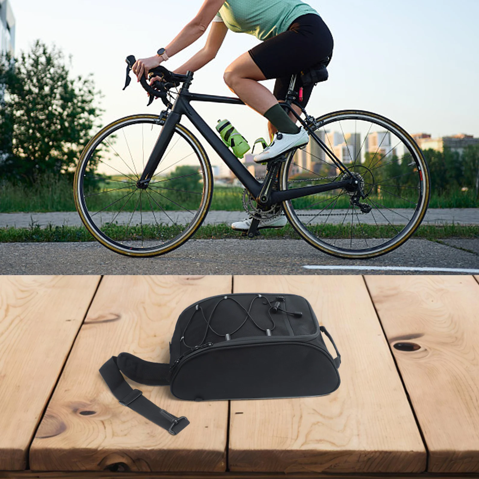 1 Stück 8L Fahrrad-Gepäckträgertasche, wasserdichte Nylon-Hecktasche mit Schnellverschluss und Schultergurt für MTB-Pendlerfahrten – Detail 10