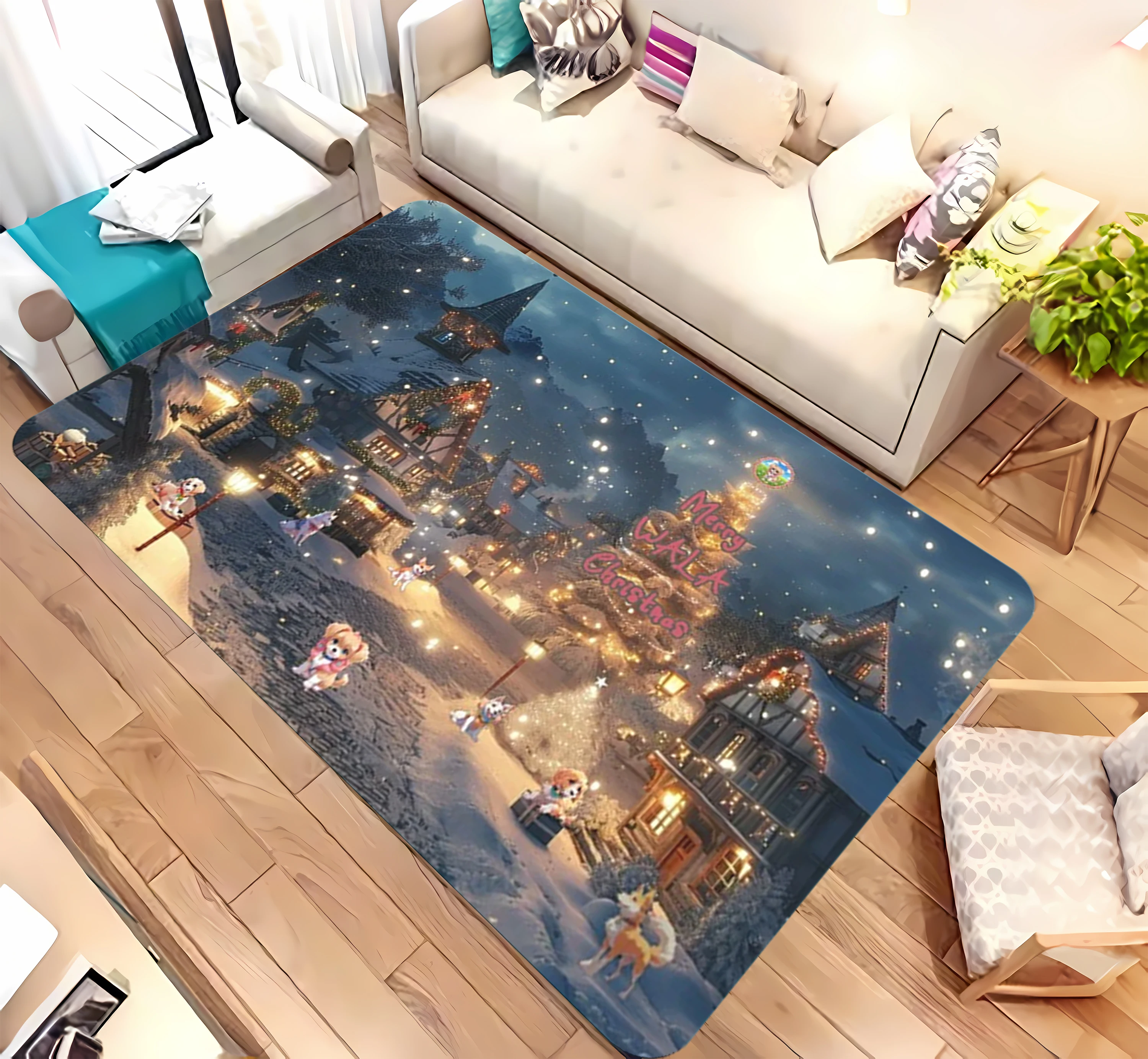 Christmas & New Year's Snowy Town Print Carpet Rug for Living Room Corridor Bedroom Door Mat Kid Room Play Floor Mat Gifts