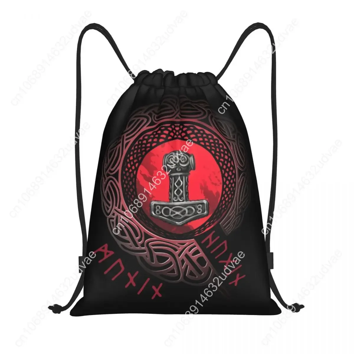 Viking Runes Thor Mjolnir Backpack for Men Women, Proximity Rope Bags, Lightweight Storage Bag Norse Valhalla Odi