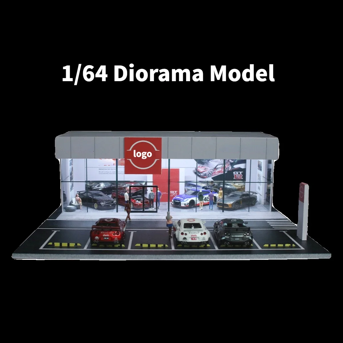 

1/64 Diorama Car Garage Model LED Lighting City Showroom Outdoor Car Showroom Parking Lot Scene Display Building Model Gift