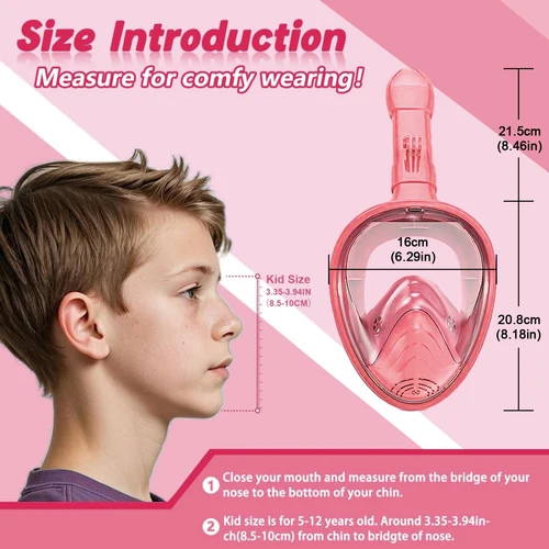 Imagen 2 del producto Máscara de buceo profesional plegable 180 grados subacuática máscara de snorkel de cara completa gafas antiniebla para nadar para niños