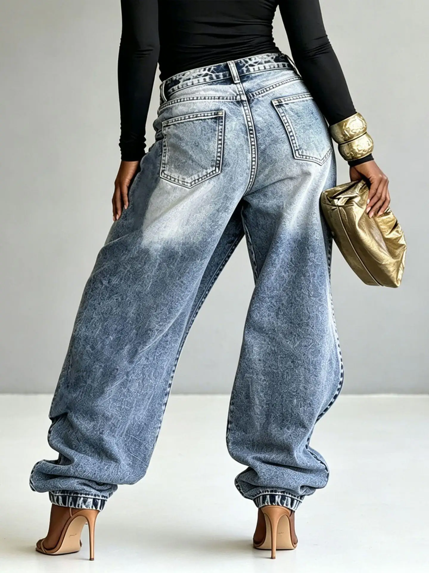 Trendy High Waist Wide Leg Jeans Women's Fashion Cross-Border Independent Station Design Sense Layered Washed Denim Pants