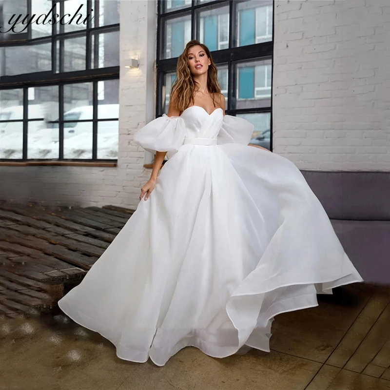 Elegante Imperium Strapless A-Lijn Organza Eenvoudige Rugloze Trouwjurken Voor Vrouwen 2024 Sweeptrein Bruid Jurken Vestidos De Novia