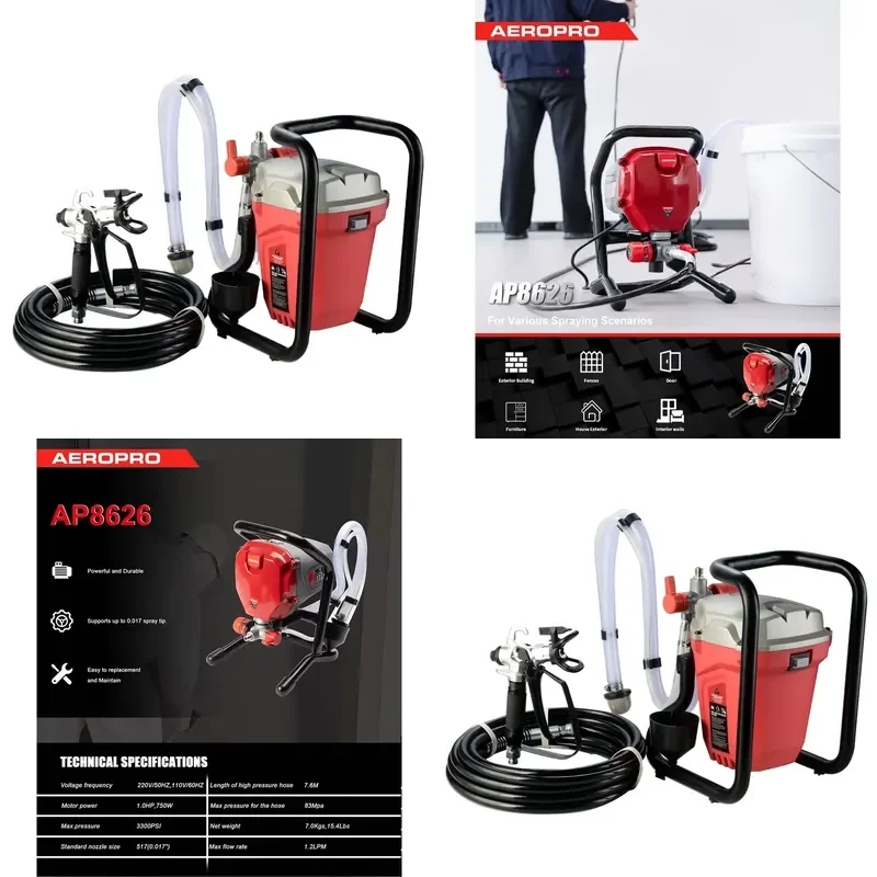 AP8626 Electric Airless Paint Sprayer 220V DIY Stain Gun with 821 Airless Spray Gun for Industrial Use