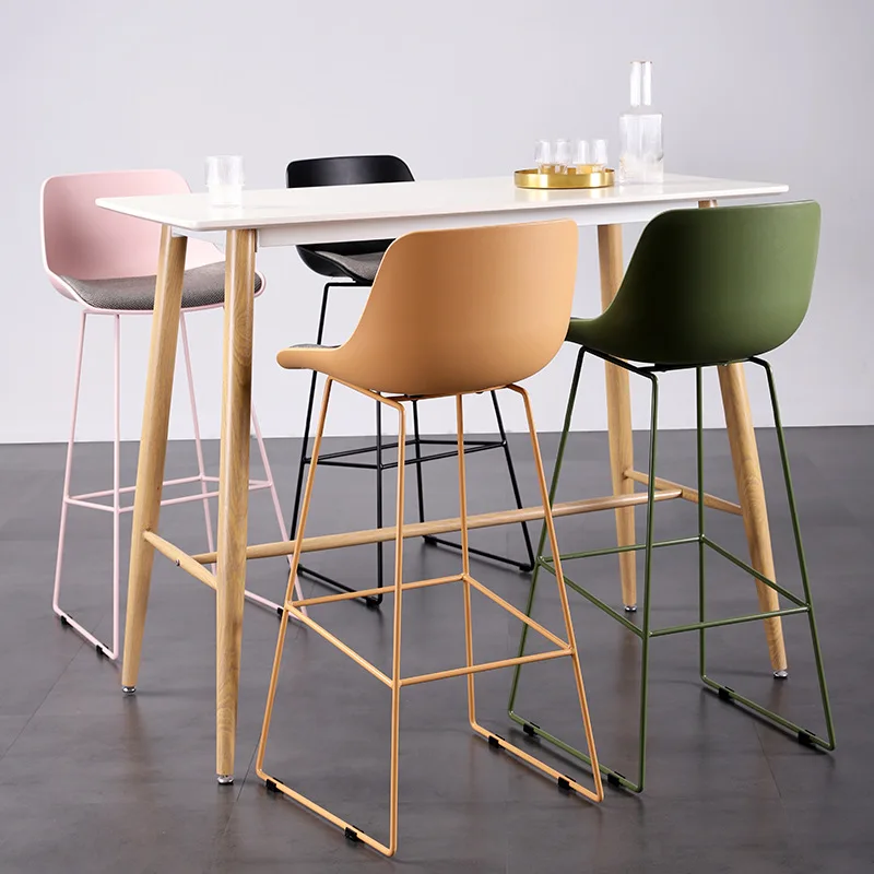 High stool, simple modern light luxury bar chair, designer chair, wrought iron bar, front desk bar stool, Nordic bar chair