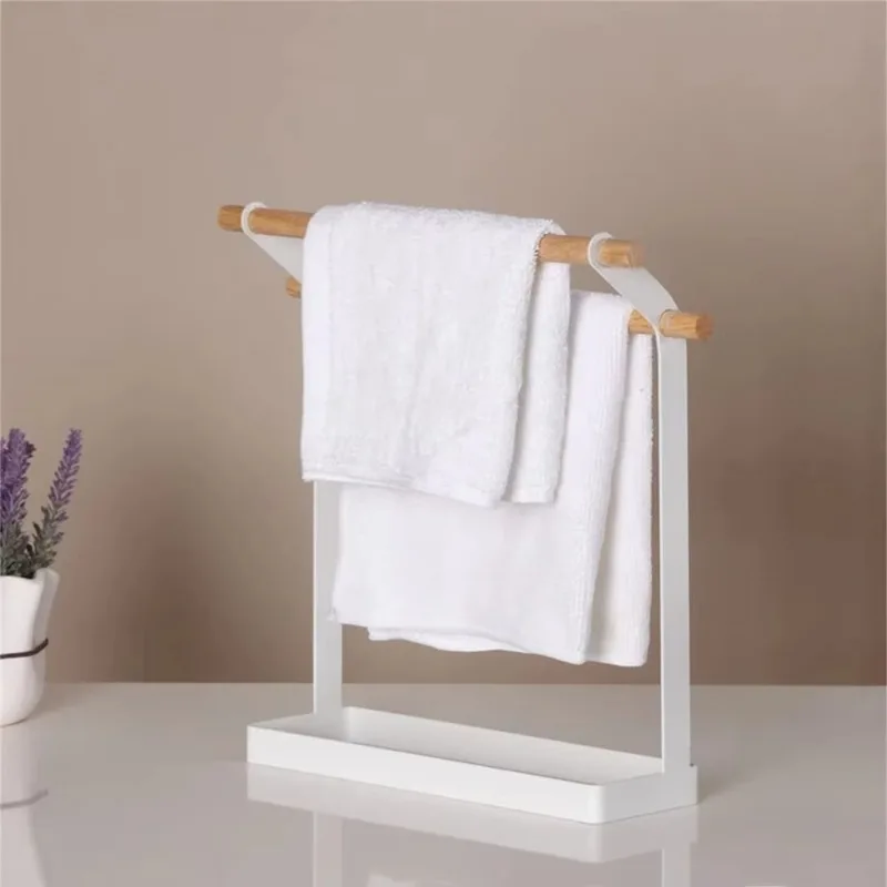 Toallero de pie, metal duradero, soporte vertical simple y estable para toallas, colgador de paños de cocina, doble barra.