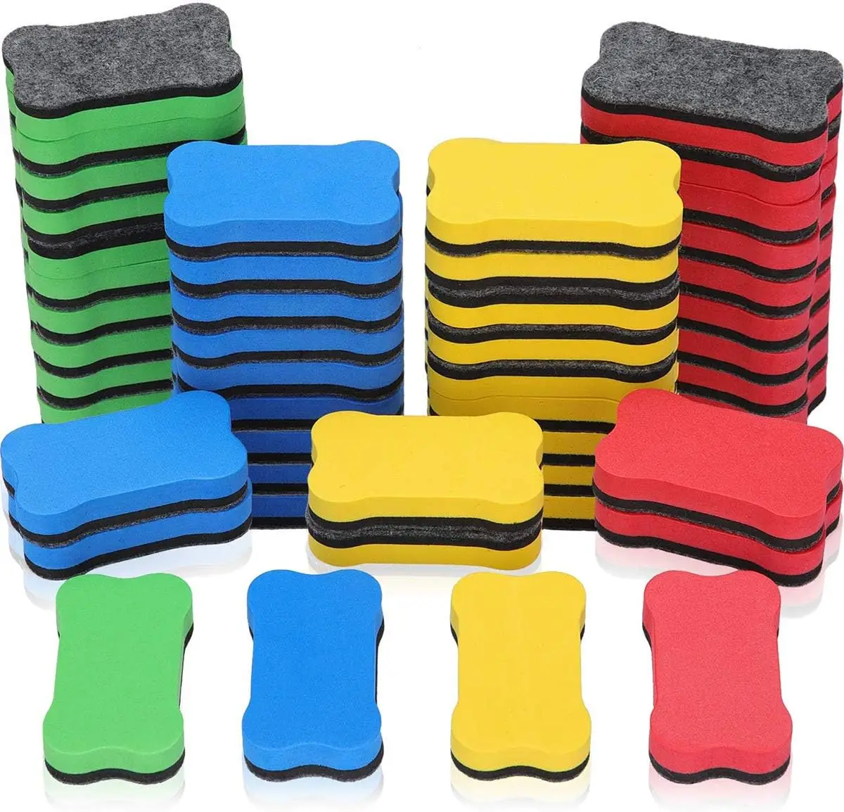 

48 Bone Shaped Magnetic Whiteboard Dry Erasers for Home and Office with EVA Material, 4 Colors