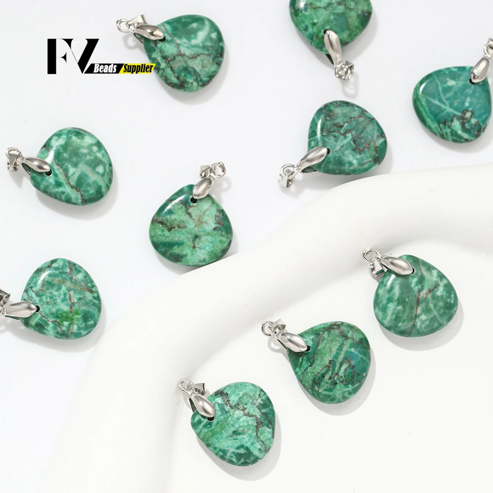 2pcs Natural Sea Sediment Jasper Beads Green 20mm Apricot-shaped Pendant for Jewelry Making DIY Bracelet Necklace Accessories