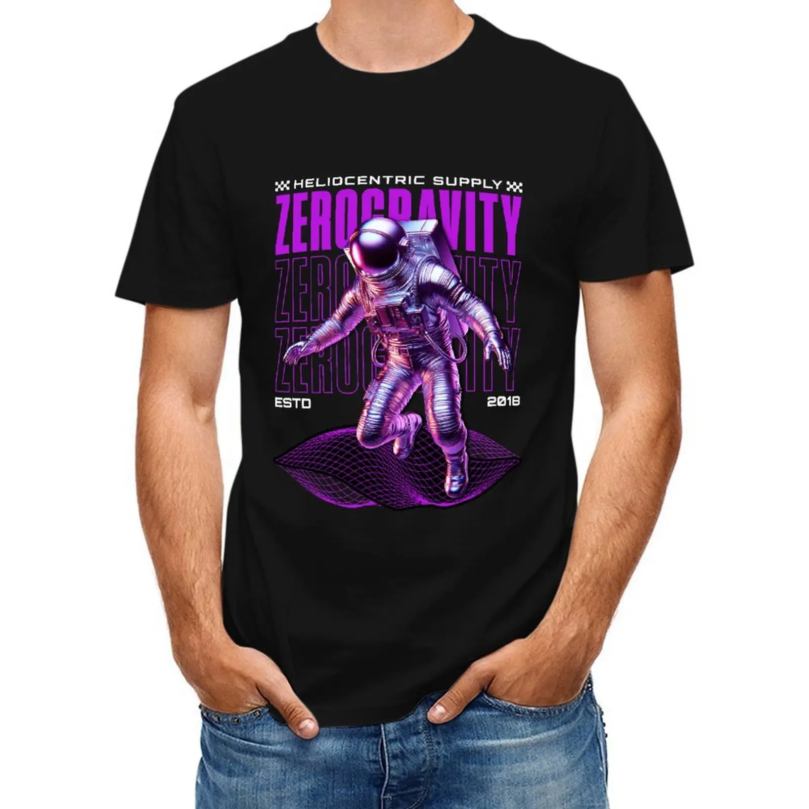 2026 Men's Space Astronaut Graphic Tee Black Vintage Streetwear T Shirt Galaxy Sci-Fi Print Y2K Futuristic Casual Short Sleeve Top