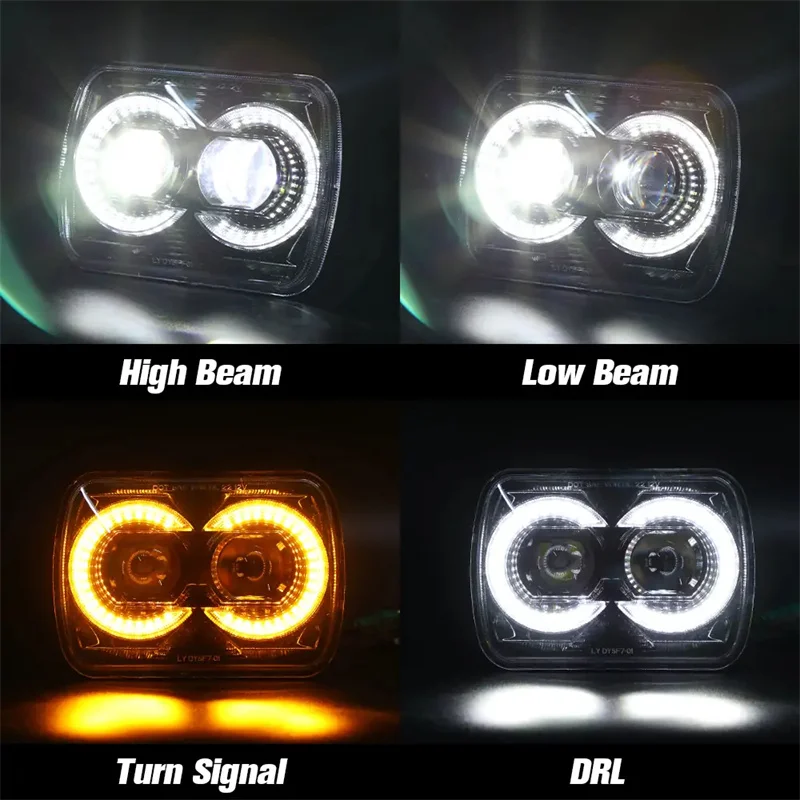 5x7 "LED المصابيح الأمامية لشاحنة شيروكي XJ باترول Y60 4x4 الطرق الوعرة الأبيض DRL العنبر بدوره مصباح إشارة H4 كشافات مربع