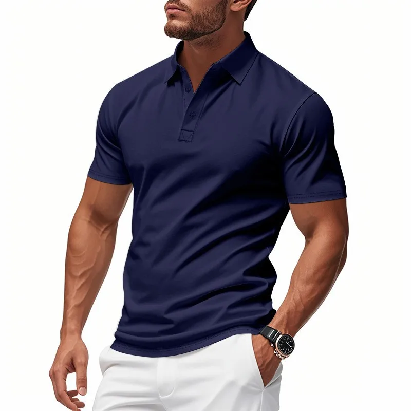 

Men's short-sleeved T-shirt Lapel Solid Color Button Pullover Top Business Fashion Summer 2025 Golf POLO Shirt