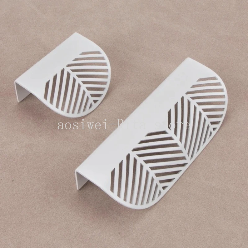 

French luxury brass invisible cabinet Pull handle furniture hardware drawer white leaf hollow handle