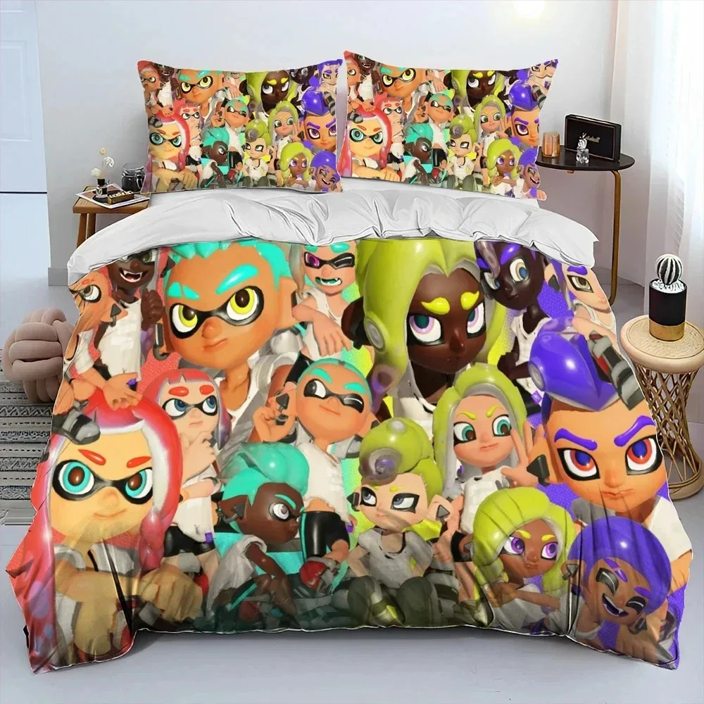

3D Print S-Splatoon Cartoon Bedding Set Duvet Cover Bed Set Quilt Cover Pillowcase Comforter king Queen Size Boys Adult Bedding