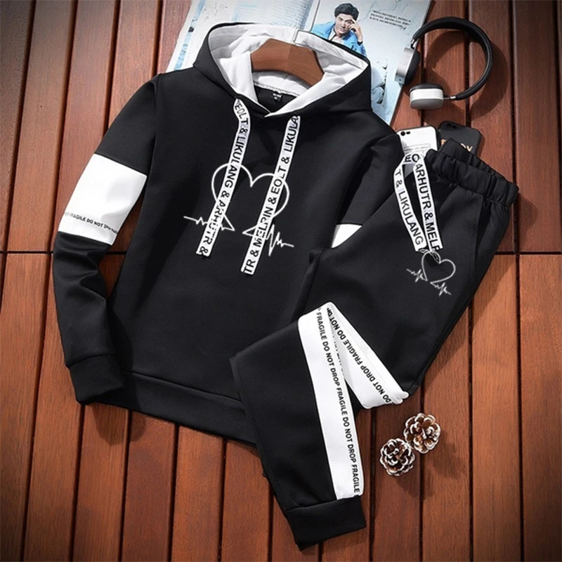 Mens Womens Tracksuit Hooded Sweatshirt+Pants 2 Pcs Sets High Quality Black White Lovers Clothing Hot sales Casual Jogging Suit