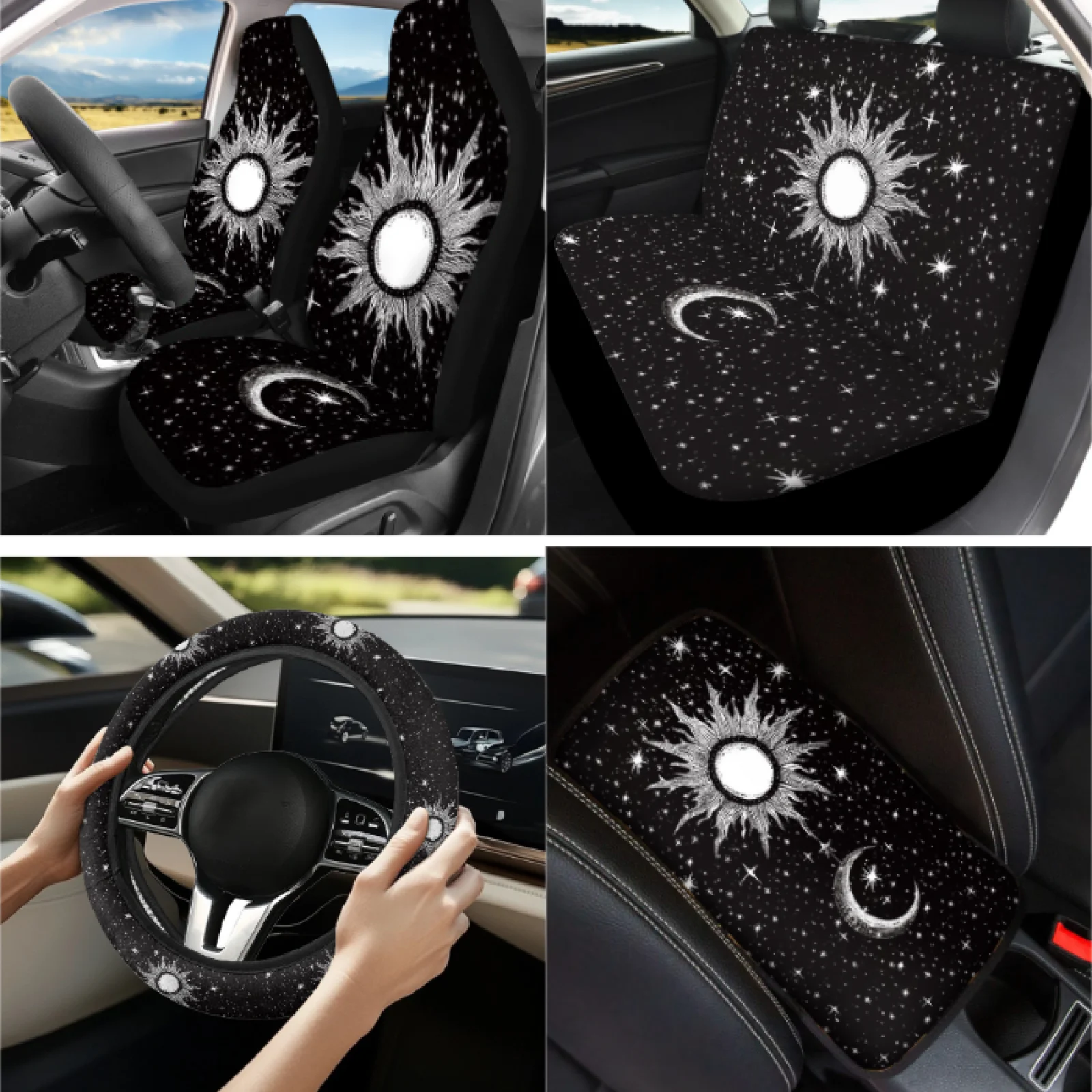 Coloranimal Starry Sky 13 PCS Car Seat Cover Set with Elastic Auto Cup Pad and Key Ring for Auto Interior